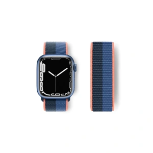 Apple Watch 38mm Hasırlı Cırtcırtlı Kordon - Siyah-mavi