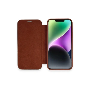 İphone 12 Kılıf Dolpin Kapaklı - Kahverengi