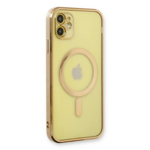 İphone 12 Kılıf Magneticsafe Lazer Silikon - Gold