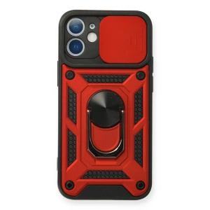 İphone 12 Mini Kılıf Pars Lens Yüzüklü Silikon - Kırmızı