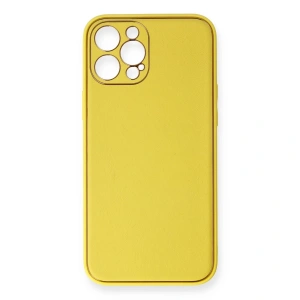 İphone 12 Pro Kılıf Coco Deri Silikon Kapak - Sarı
