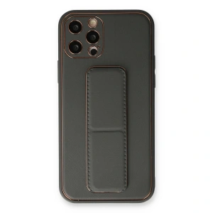 İphone 12 Pro Kılıf Coco Deri Standlı Kapak - Füme