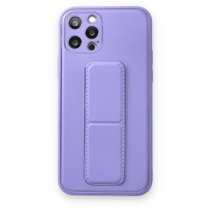 İphone 12 Pro Kılıf Coco Deri Standlı Kapak - Koyu Lila