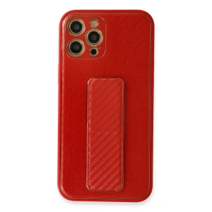 İphone 12 Pro Kılıf Coco Karbon Standlı Kapak - Kırmızı