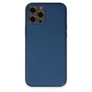 İphone 12 Pro Max Kılıf Coco Deri Silikon Kapak - Açık Mavi