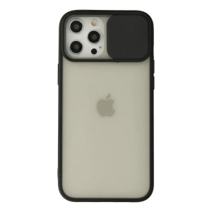 İphone 12 Pro Max Kılıf Palm Buzlu Kamera Sürgülü Silikon - Siyah