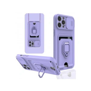 İphone 12 Pro Max Kılıf Zuma Kartvizitli Yüzüklü Silikon - Lila