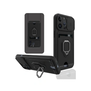 İphone 13 Pro Kılıf Zuma Kartvizitli Yüzüklü Silikon - Siyah