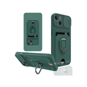 İphone 14 Kılıf Zuma Kartvizitli Yüzüklü Silikon - Yeşil