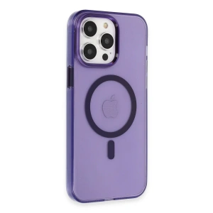 İphone 14 Pro Max Kılıf Tron Şeffaf Magsafe Kapak - Derin Mor