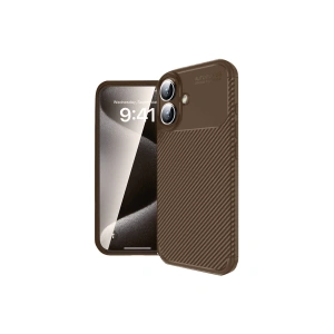 İphone 16 Kılıf Auto Focus Karbon Kapak - Kahverengi