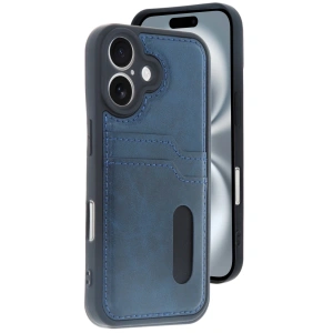 İphone 16 Kılıf Sara Kartvizitli Deri Kılıf - Lacivert