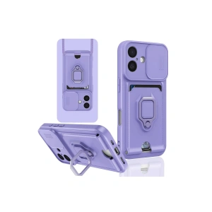 İphone 16 Kılıf Zuma Kartvizitli Yüzüklü Silikon - Lila