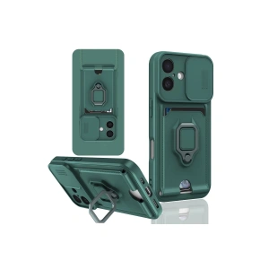 İphone 16 Kılıf Zuma Kartvizitli Yüzüklü Silikon - Yeşil