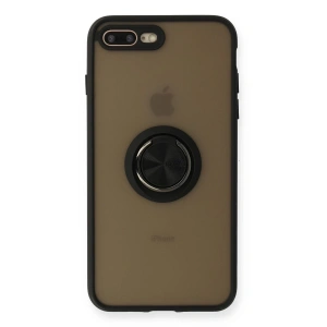 İphone 7 Plus Kılıf Montreal Yüzüklü Silikon Kapak - Siyah