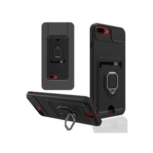 İphone 7 Plus Kılıf Zuma Kartvizitli Yüzüklü Silikon - Siyah