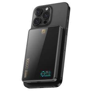 Pw598 10.000 Mah Dijital Göstergeli 20w Type-c Ve 15w Kablosuz Şarj Pd Hızlı Şarj Magsafe Powerbank - Siyah