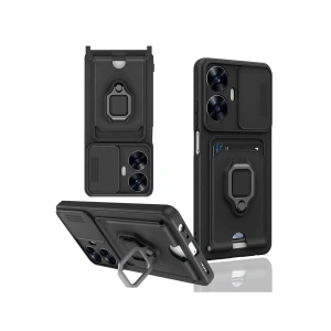 Realme C55 Kılıf Zuma Kartvizitli Yüzüklü Silikon - Siyah