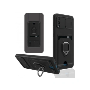 Samsung Galaxy A02 Kılıf Zuma Kartvizitli Yüzüklü Silikon - Siyah