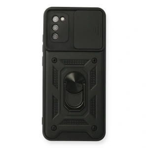 Samsung Galaxy A02s Kılıf Pars Lens Yüzüklü Silikon - Siyah