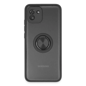Samsung Galaxy A03 Kılıf Montreal Yüzüklü Silikon Kapak - Siyah
