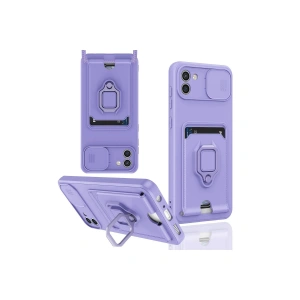 Samsung Galaxy A03 Kılıf Zuma Kartvizitli Yüzüklü Silikon - Lila