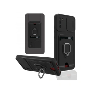 Samsung Galaxy A03s Kılıf Zuma Kartvizitli Yüzüklü Silikon - Siyah