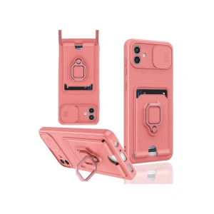 Samsung Galaxy A06 Kılıf Zuma Kartvizitli Yüzüklü Silikon - Pembe