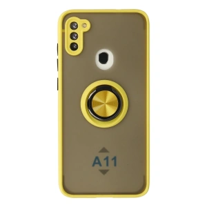 Samsung Galaxy A11 Kılıf Montreal Yüzüklü Silikon Kapak - Sarı