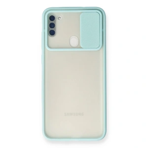 Samsung Galaxy A11 Kılıf Palm Buzlu Kamera Sürgülü Silikon - Turkuaz