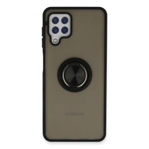 Samsung Galaxy A22 Kılıf Montreal Yüzüklü Silikon Kapak - Siyah