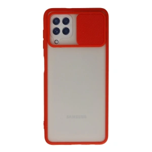 Samsung Galaxy A22 Kılıf Palm Buzlu Kamera Sürgülü Silikon - Kırmızı