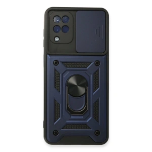 Samsung Galaxy A22 Kılıf Pars Lens Yüzüklü Silikon - Lacivert