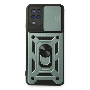 Samsung Galaxy A22 Kılıf Pars Lens Yüzüklü Silikon - Yeşil