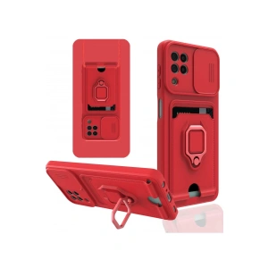 Samsung Galaxy A22 Kılıf Zuma Kartvizitli Yüzüklü Silikon - Kırmızı