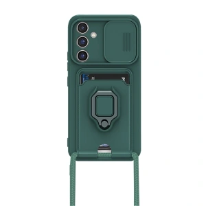 Samsung Galaxy A25 5g Kılıf Zuma Kartvizitli Yüzüklü Silikon - Yeşil