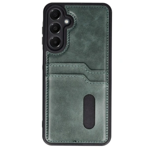 Samsung Galaxy A36 Kılıf Sara Kartvizitli Deri Kılıf - Koyu Yeşil