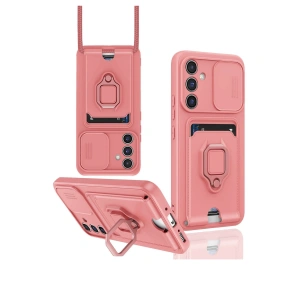 Samsung Galaxy A56 Kılıf Zuma Kartvizitli Yüzüklü Silikon - Pembe