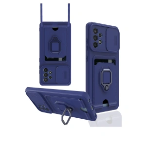 Samsung Galaxy A72 Kılıf Zuma Kartvizitli Yüzüklü Silikon - Lacivert