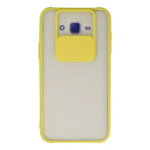 Samsung Galaxy J7 Kılıf Palm Buzlu Kamera Sürgülü Silikon - Sarı