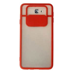 Samsung Galaxy J7 Prime Kılıf Palm Buzlu Kamera Sürgülü Silikon - Kırmızı