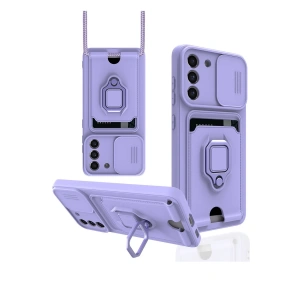 Samsung Galaxy S21 Fe Kılıf Zuma Kartvizitli Yüzüklü Silikon - Lila
