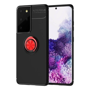 Samsung Galaxy S21 Ultra Kılıf Range Yüzüklü Silikon - Siyah-kırmızı