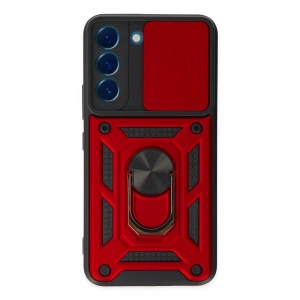 Samsung Galaxy S22 Kılıf Pars Lens Yüzüklü Silikon - Kırmızı