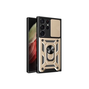 Samsung Galaxy S23 Ultra Kılıf Pars Lens Yüzüklü Silikon - Gold