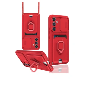 Samsung Galaxy S24 Fe Kılıf Zuma Kartvizitli Yüzüklü Silikon - Kırmızı