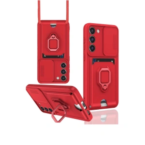 Samsung Galaxy S24 Plus Kılıf Zuma Kartvizitli Yüzüklü Silikon - Kırmızı