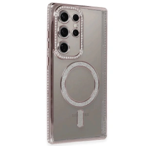 Samsung Galaxy S24 Ultra Kılıf Joke Simli Magneticsafe Kılıf - Pembe