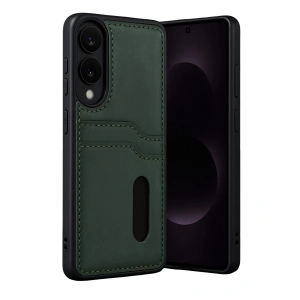 Samsung Galaxy S25 Edge Sara Kartvizitli Deri Kılıf - Koyu Yeşil