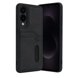 Samsung Galaxy S25 Edge Sara Kartvizitli Deri Kılıf - Siyah